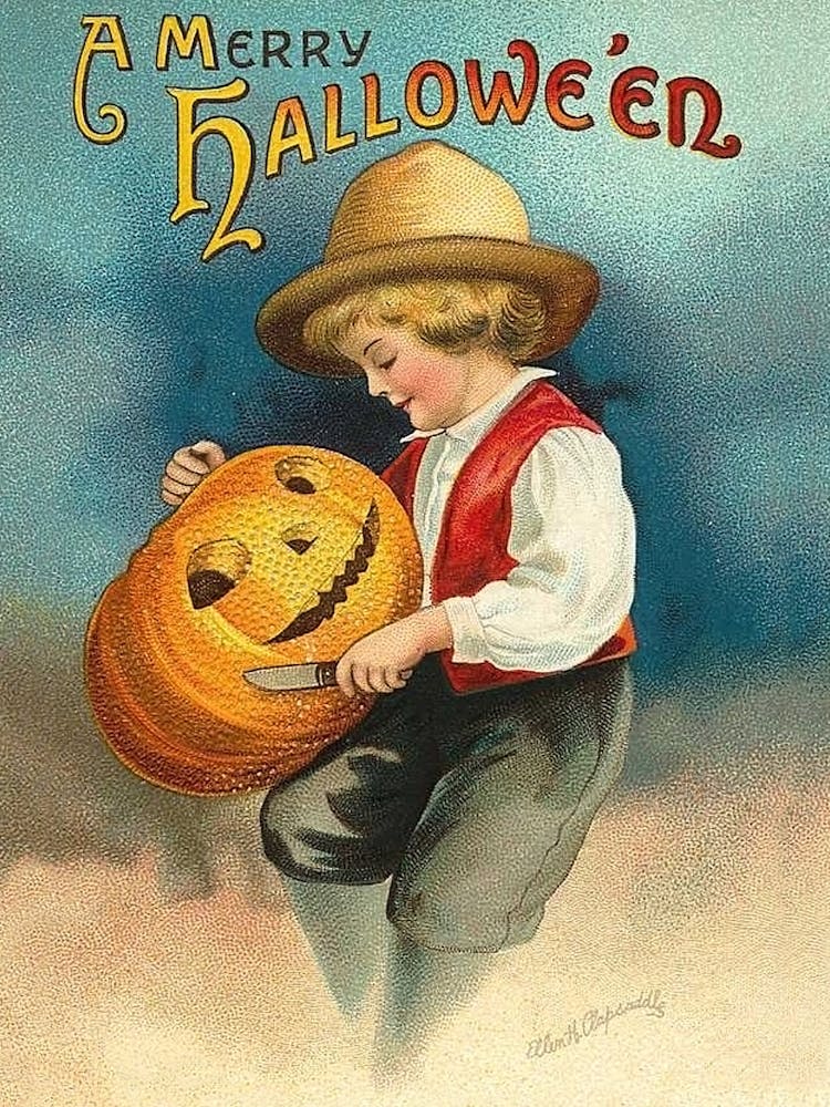 Boy Is Carving A Pumpkin