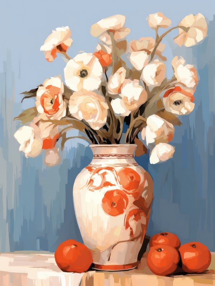 Poppy Flower And Peaches Still Life Painting 2 Dreamy
