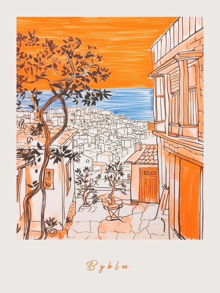 Byblos Lebanon Orange Drawing Poster