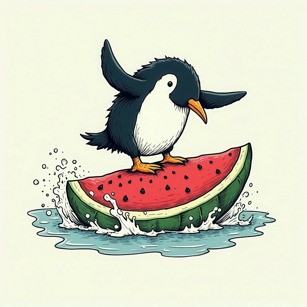 Penguin On Watermelon 1