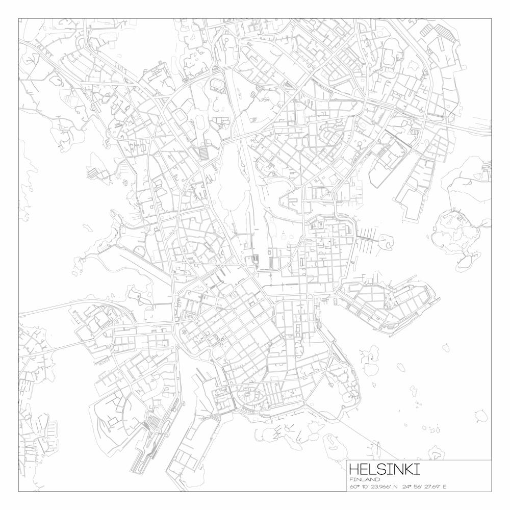 Helsinki Finland city map black on white blueprint design