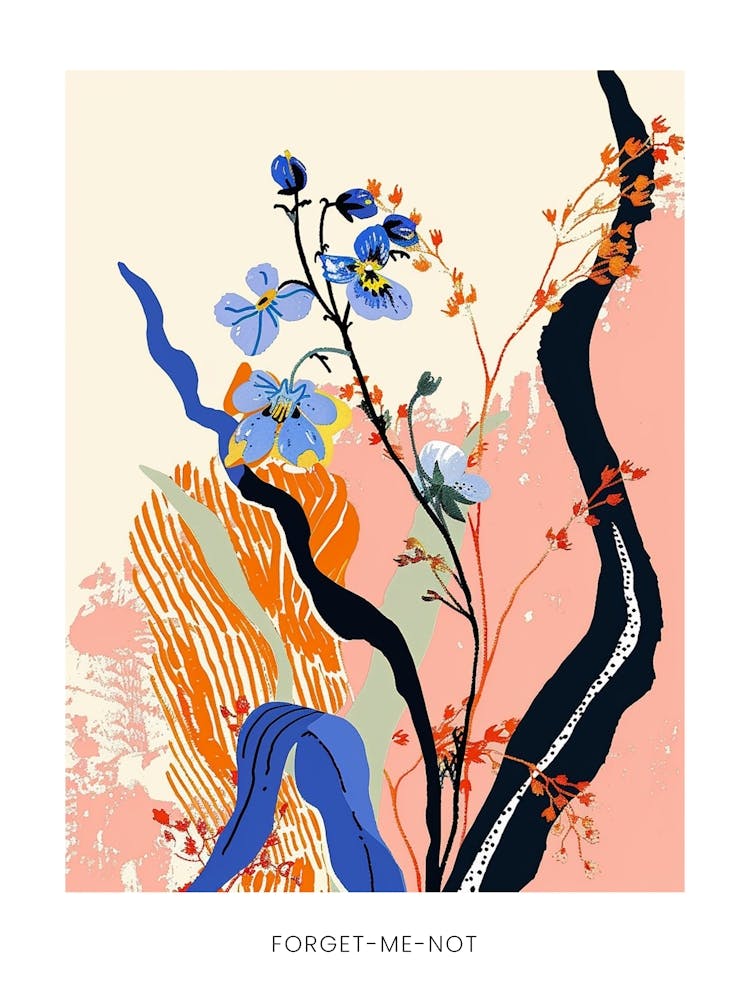 Colourful Flower Illustration Poster Forget Me Not 1