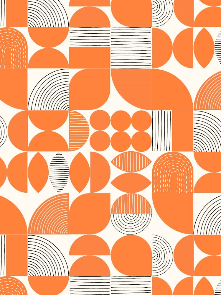 Modern Art Geometric Shapes Orange White Black 1