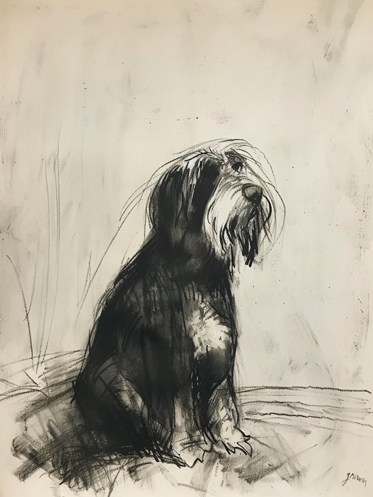  Bearded Collie Dog Charcoal Line 2
