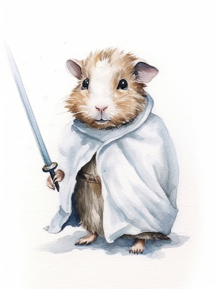 Baby-Meerschweinchen als Jedi Aquarell 2