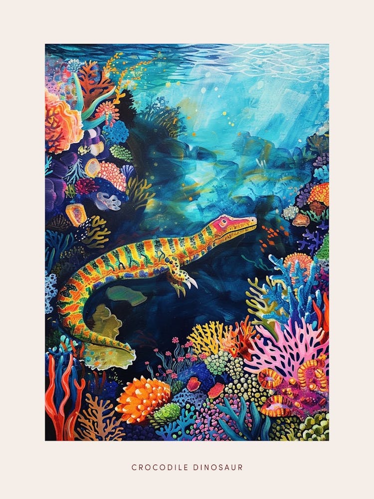 Dinosaur Crocodile Underwater Painting Poster