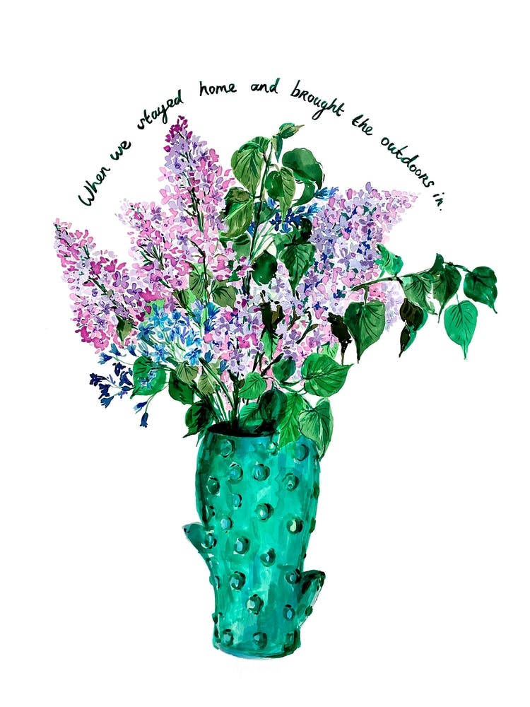 Lilacs In Cactus Vase With Slogan