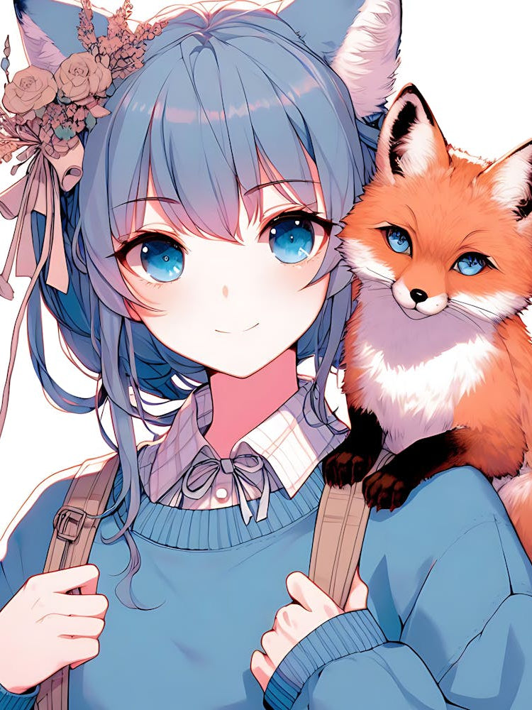 Pretty Anime Girl with Fox 16