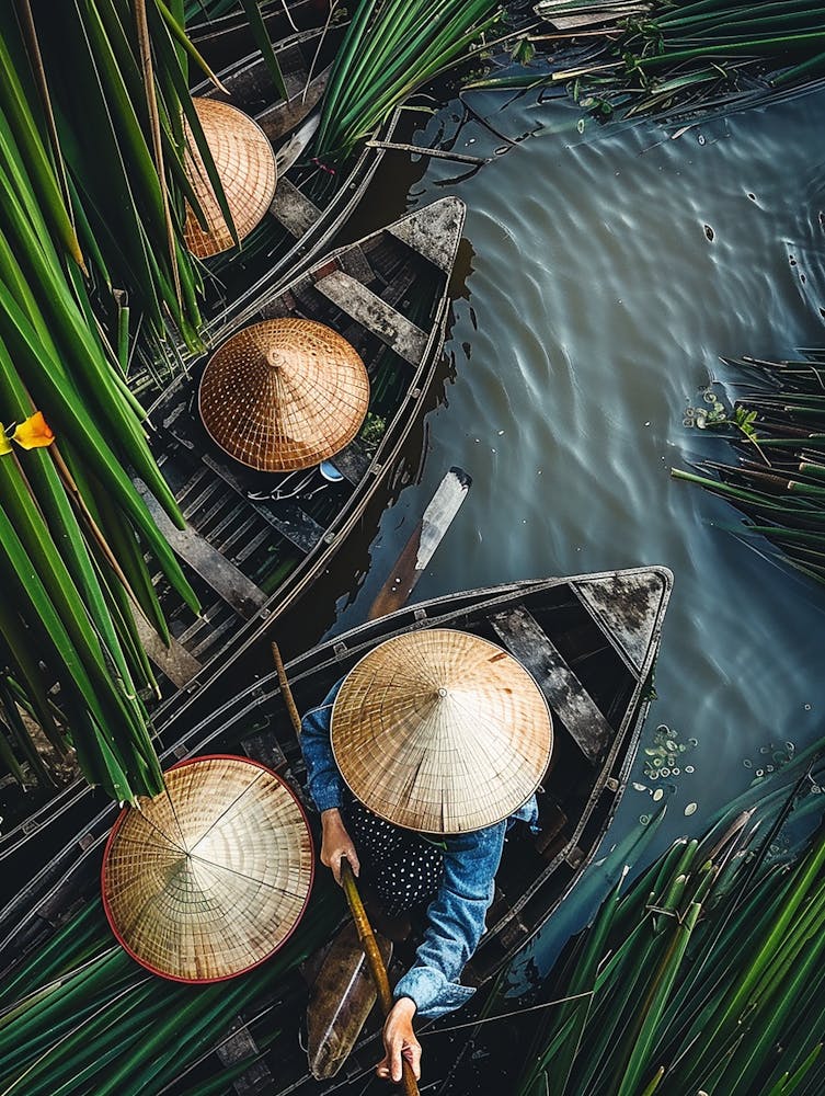 Vietnamesische Frauen in Booten