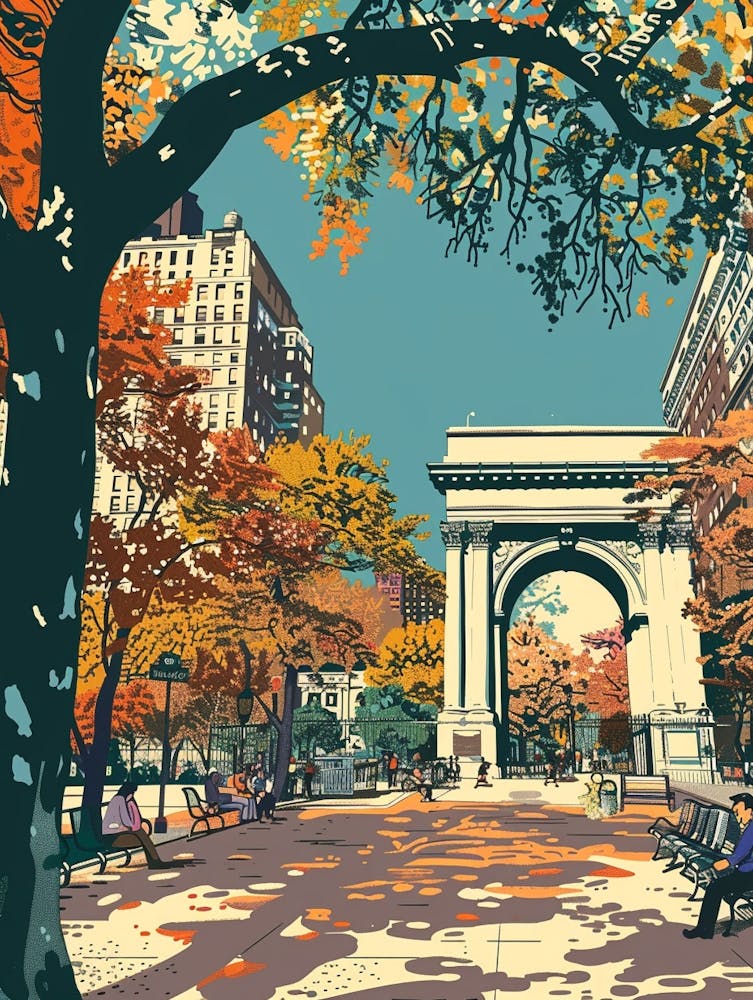 Washington Square Park New York Colourful Silkscreen Illustration 4