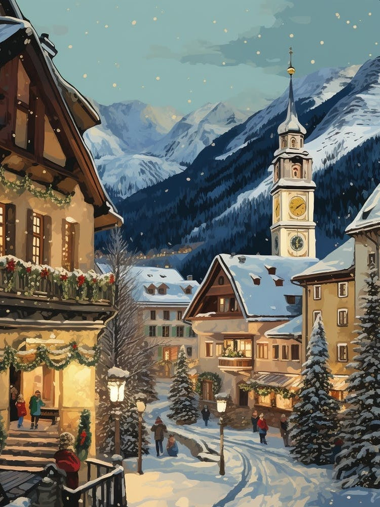 Vintage Winter Illustration Lech Austria 3