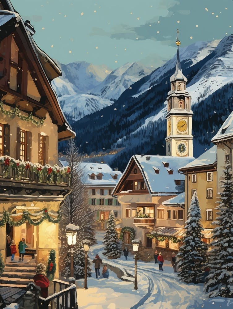 Vintage Winter Illustration Lech Austria 3