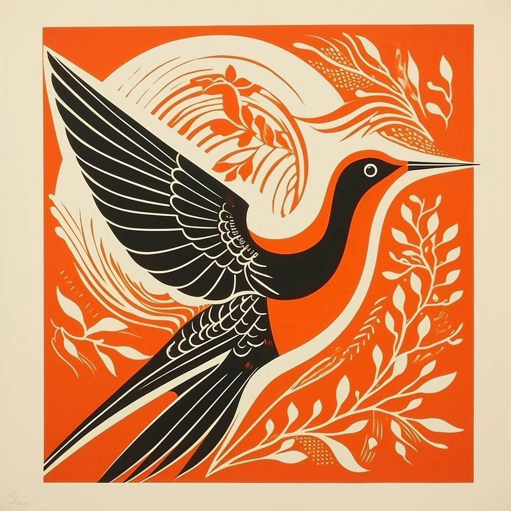 Retro Bird Lithograph Hummingbird 4