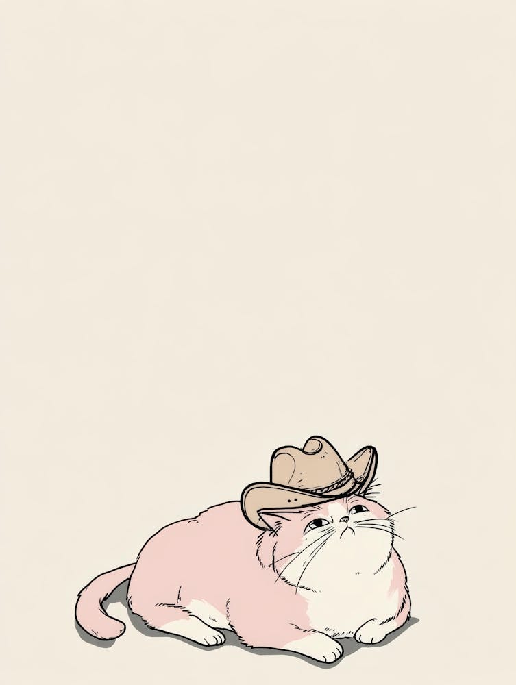 Pink Cat In Cowboy Hat