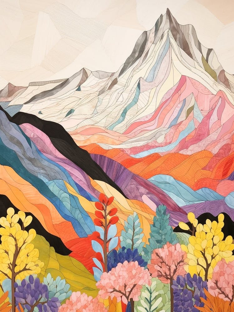 Mount Russell United States 2 Colourful Mountain Illustration