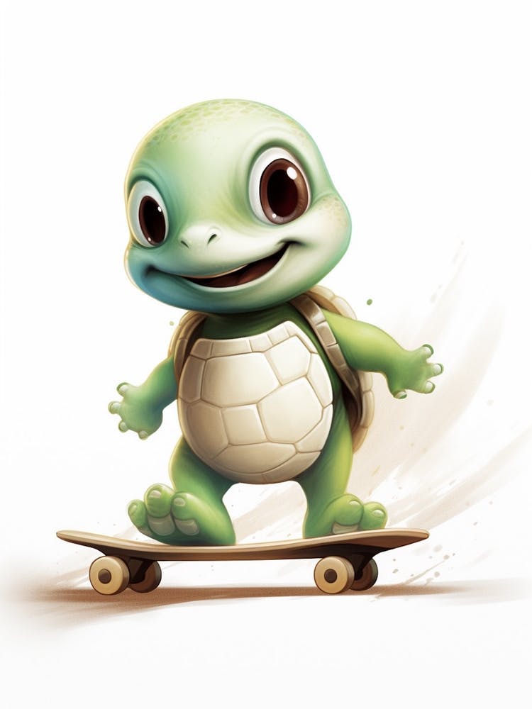 Animated Baby Turtle On A Skateboard