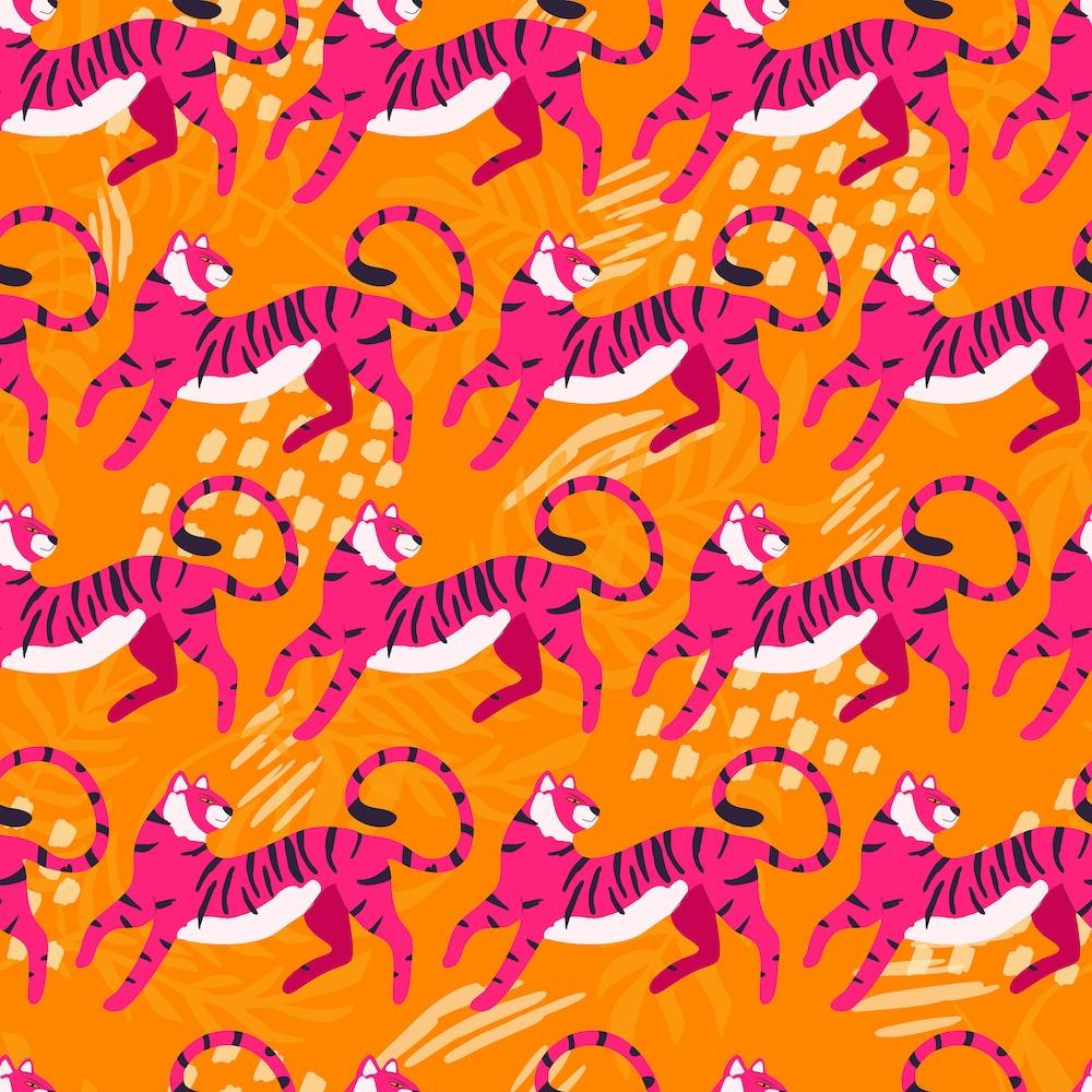 Bright Pink Tiger Pattern On Vibrant Orange Pattern With Decoration Square