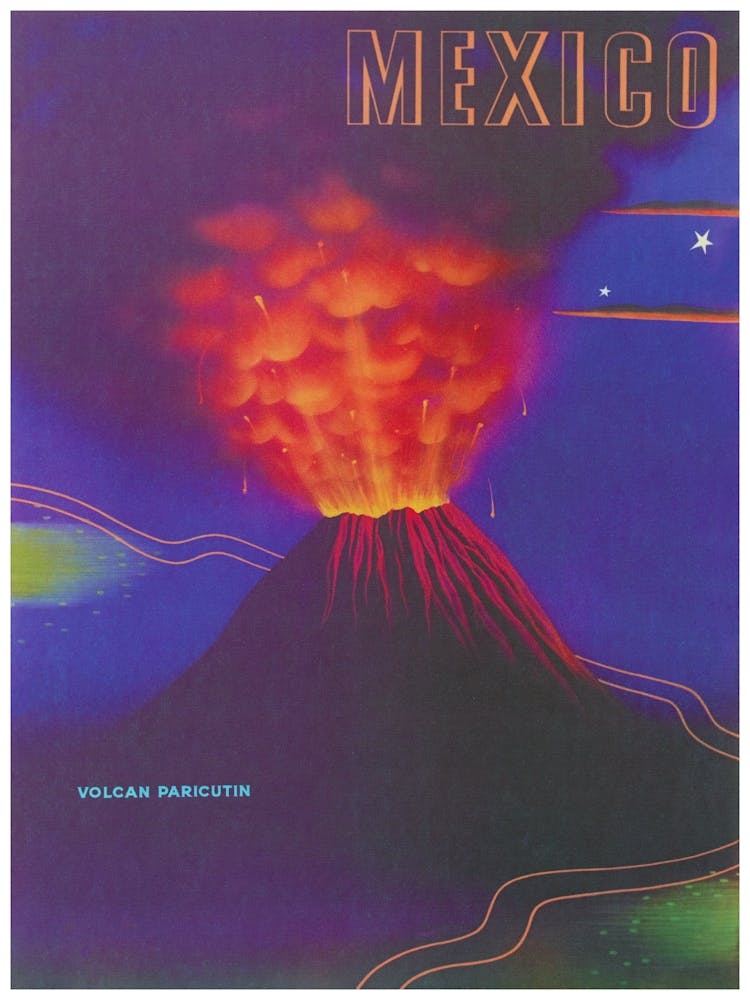 Mexique Volcan Affiche de Voyage Vintage