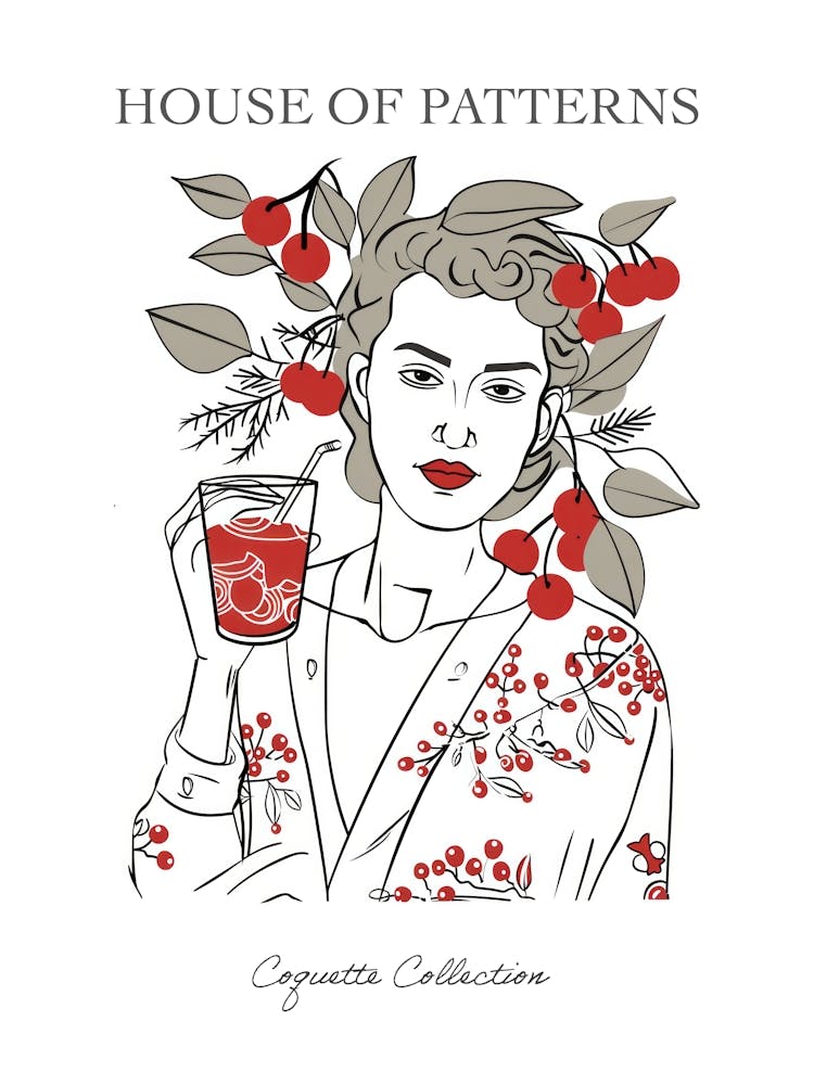 Woman Portrait With Cherries 6 Pattern Poster