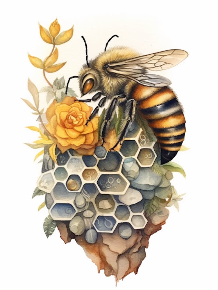 Ashy Leafcutter Bee Beehive Watercolour Illustration 3
