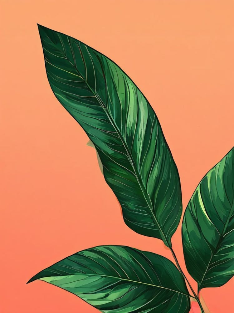 Green Leaf On Orange Background