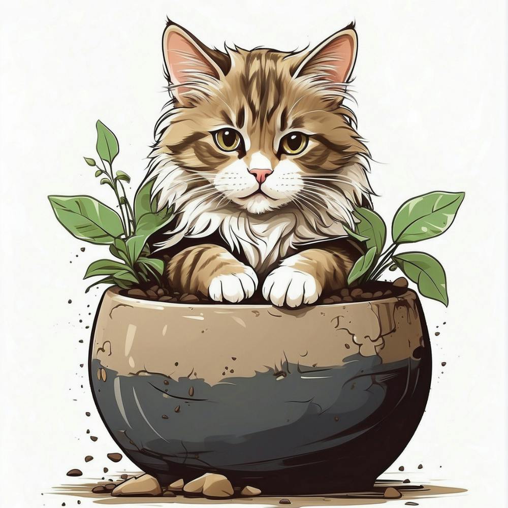 Cat In A Pot 1