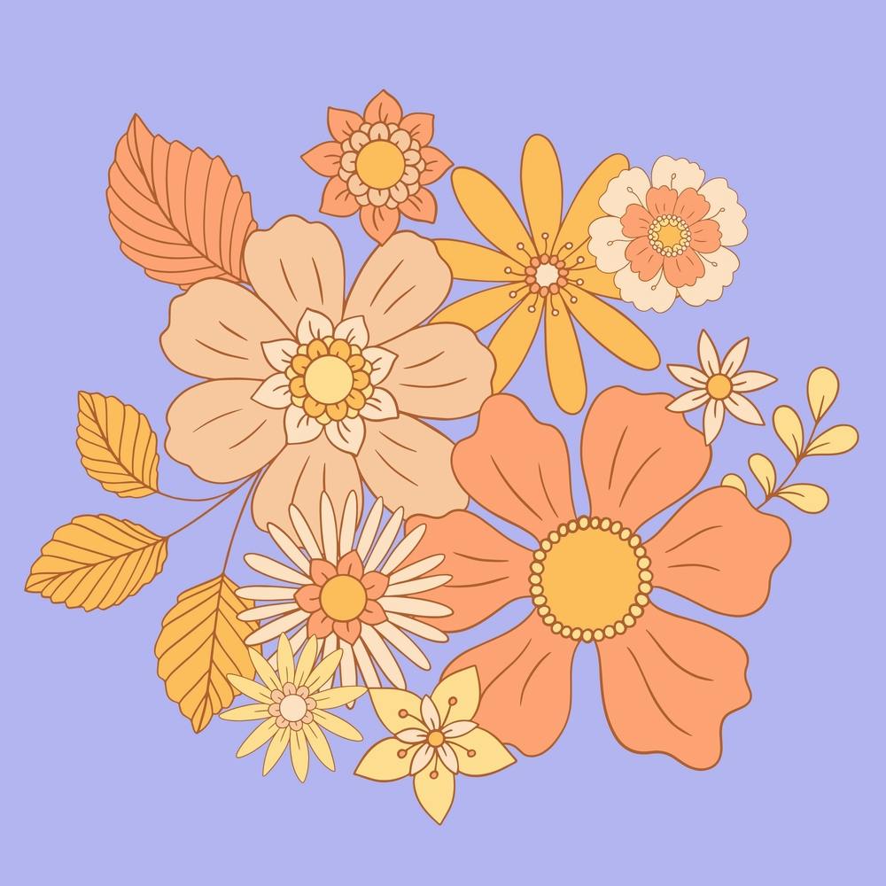 Retro Flowers Orange And Purple