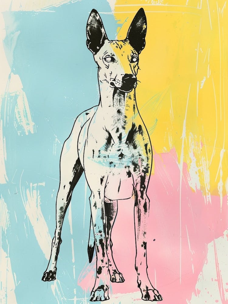 Pastell Aquarell Ibizan Hound Hund Linien Illustration 3