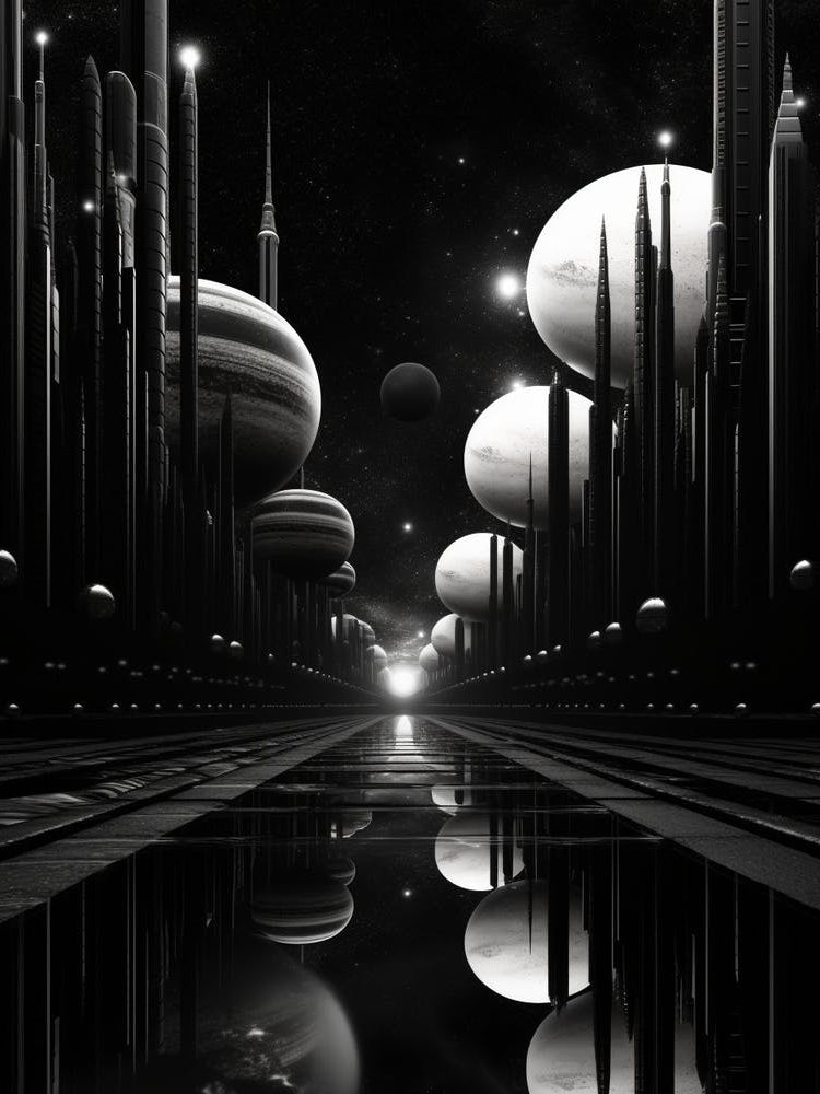 Parallel Universes Abstract Black And White 5