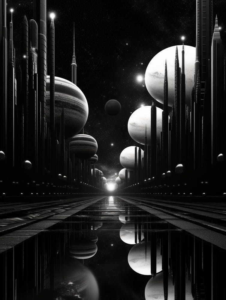 Parallel Universes Abstract Black And White 5