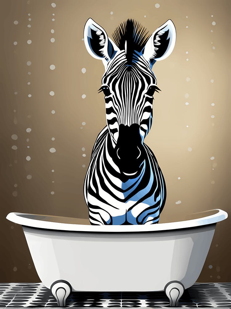 Zebra In A Bath Tub, whimsical animal art, 1109