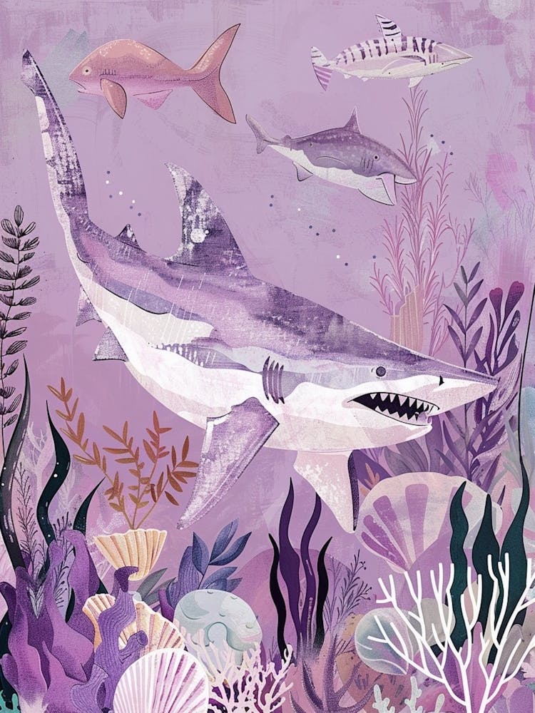 Purple Shark Deep In The Ocean Illustration 4