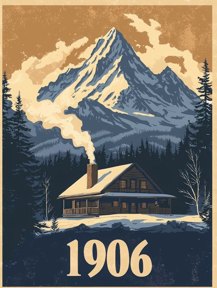Aihrgdesign A Vintage Travel Poster Of A Cozy Mountain Lodge 1