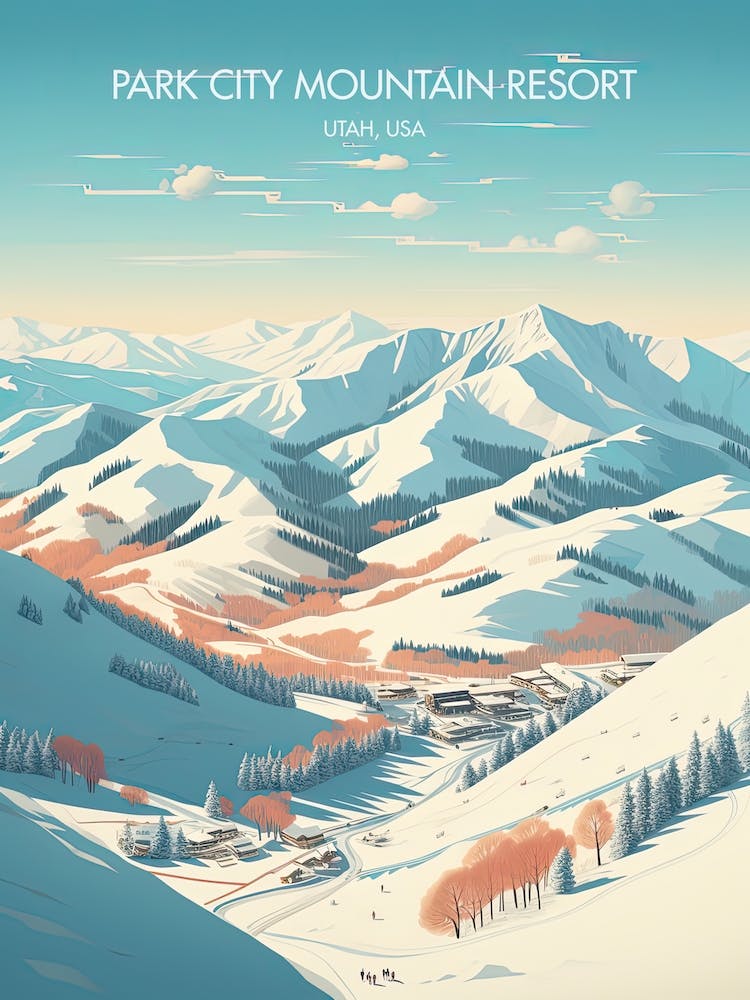 Poster vom Park City Mountain Resort Utah, USA, Skigebiet Illustration 3