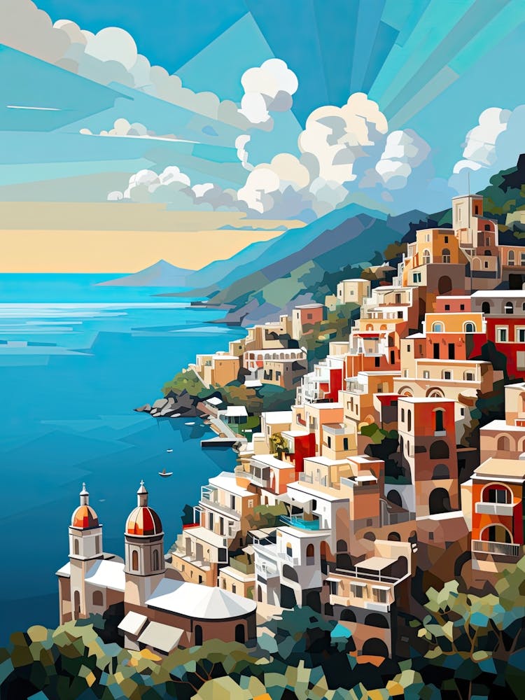 Amalfi Coast, Italy, Geometric Illustration 1
