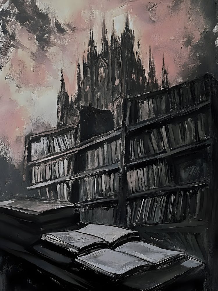Dark Gothic Library At Night