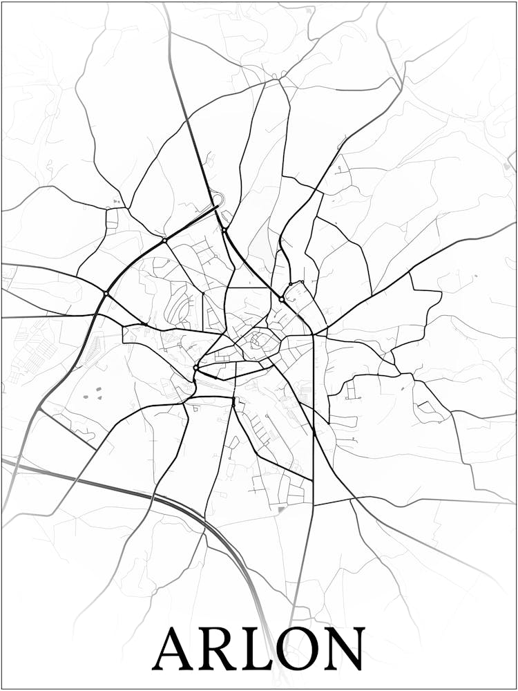 Arlon, Luxembourg, Belgium, City Map, Black And White Fade Design