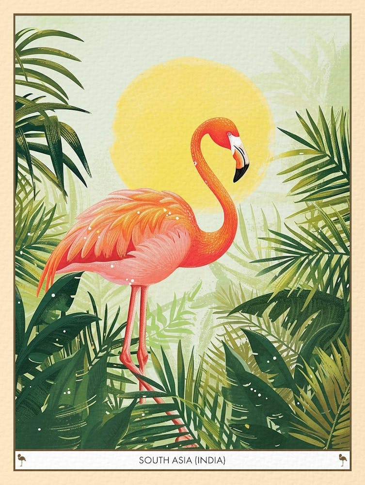 Greater Flamingo South Asia India Tropical Illustration 1 Poster