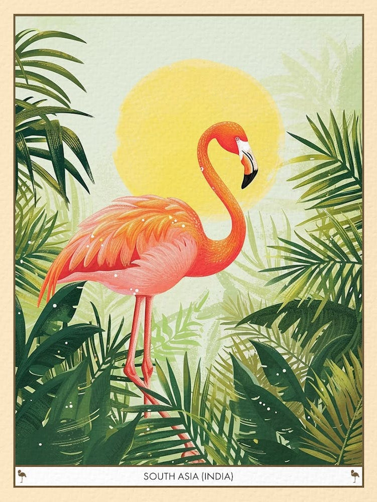 Greater Flamingo South Asia India Tropical Illustration 1 Poster