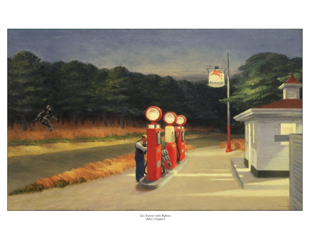 Edward Hopper Parody - Gas Station With Bigfoot