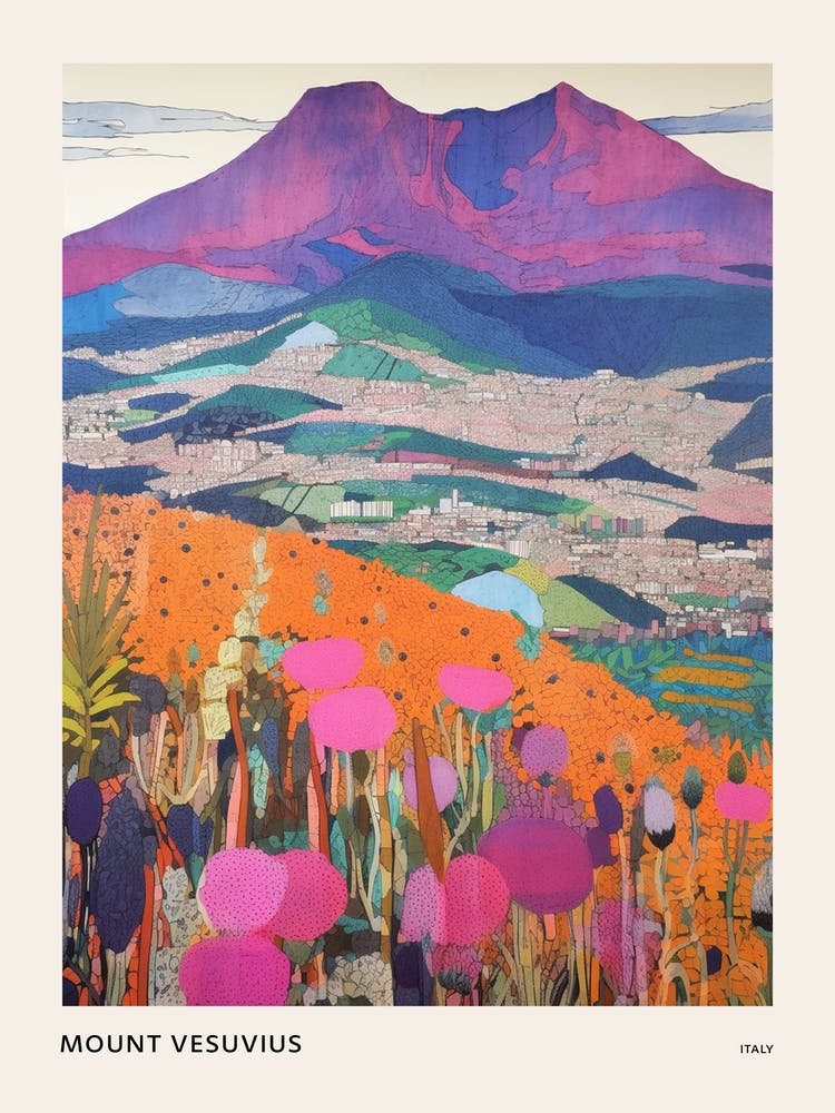 Mount Vesuvius Italy 2 Colourful Mountain Illustration Poster