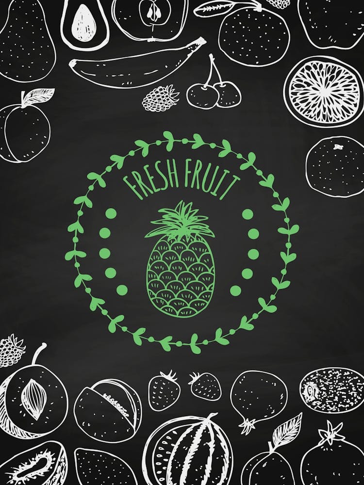 Fresh Fruit Vector Illustration- food poster, kitchen wall art