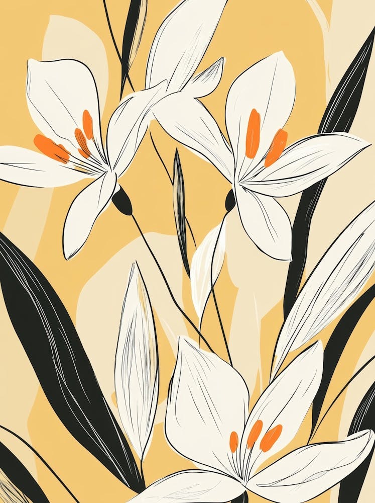 White Lilies On Yellow Background