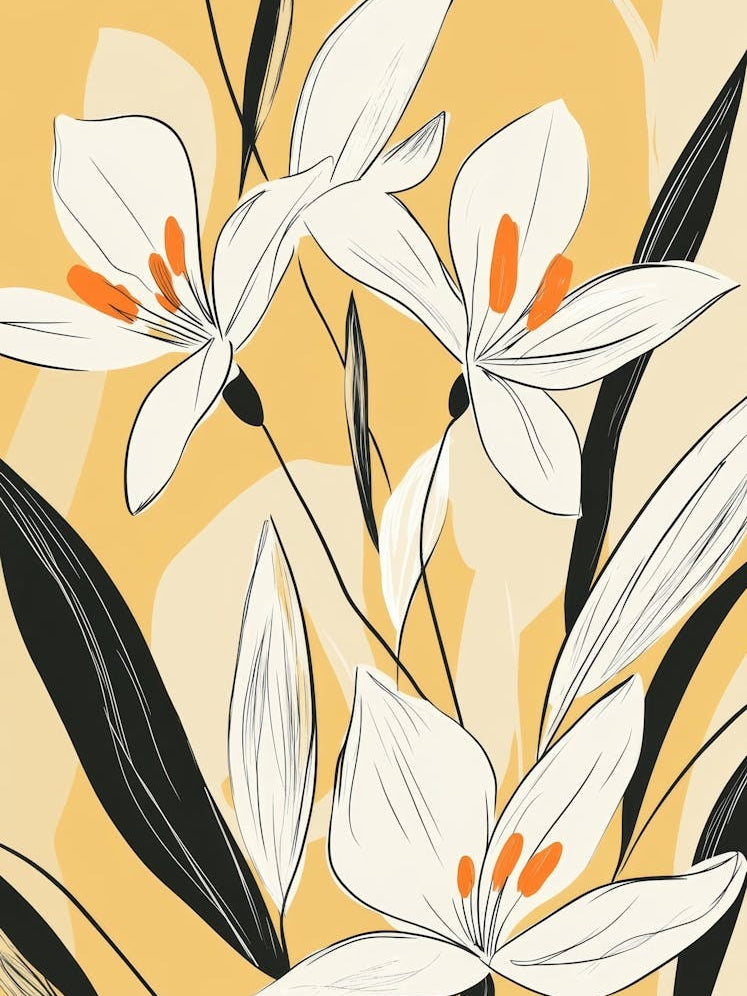 White Lilies On Yellow Background