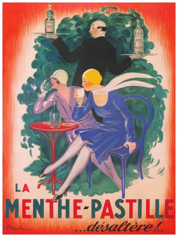 La Menthe Pastille, Women At Cafe, Vintage Poster