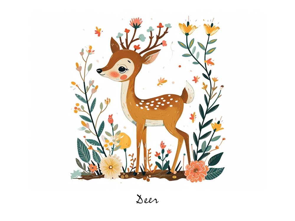 Little Floral Deer 1 Poster