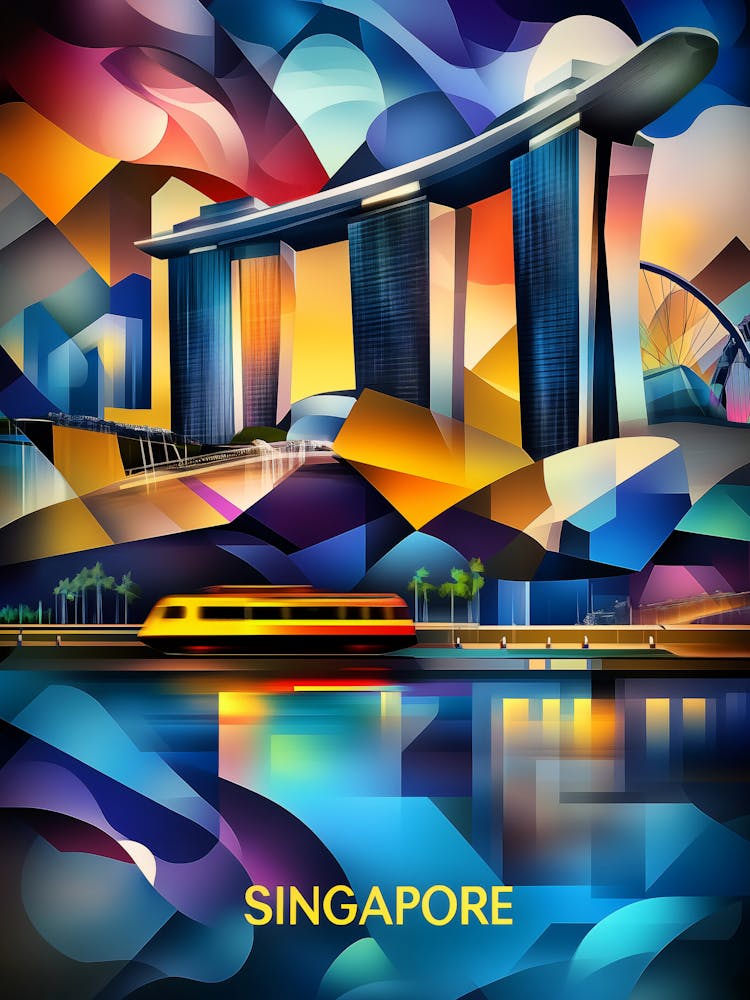Singapore Cubist Skyline – Modern Geometric City Poster