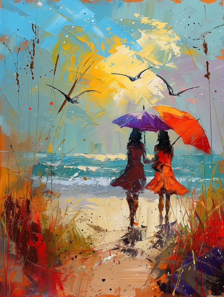 Deux Filles Avec des Parapluies