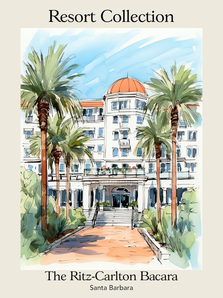 Poster Of The Ritz Carlton Bacara, Santa Barbara   Santa Barbara, California   Resort Collection Storybook Illustration 3