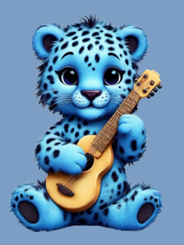 Blue Leopard Playing Guitar